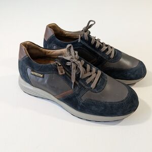 Mephisto Dino Men's Sneakers Navy Gray Brown Side Zip Leather Size 9.5